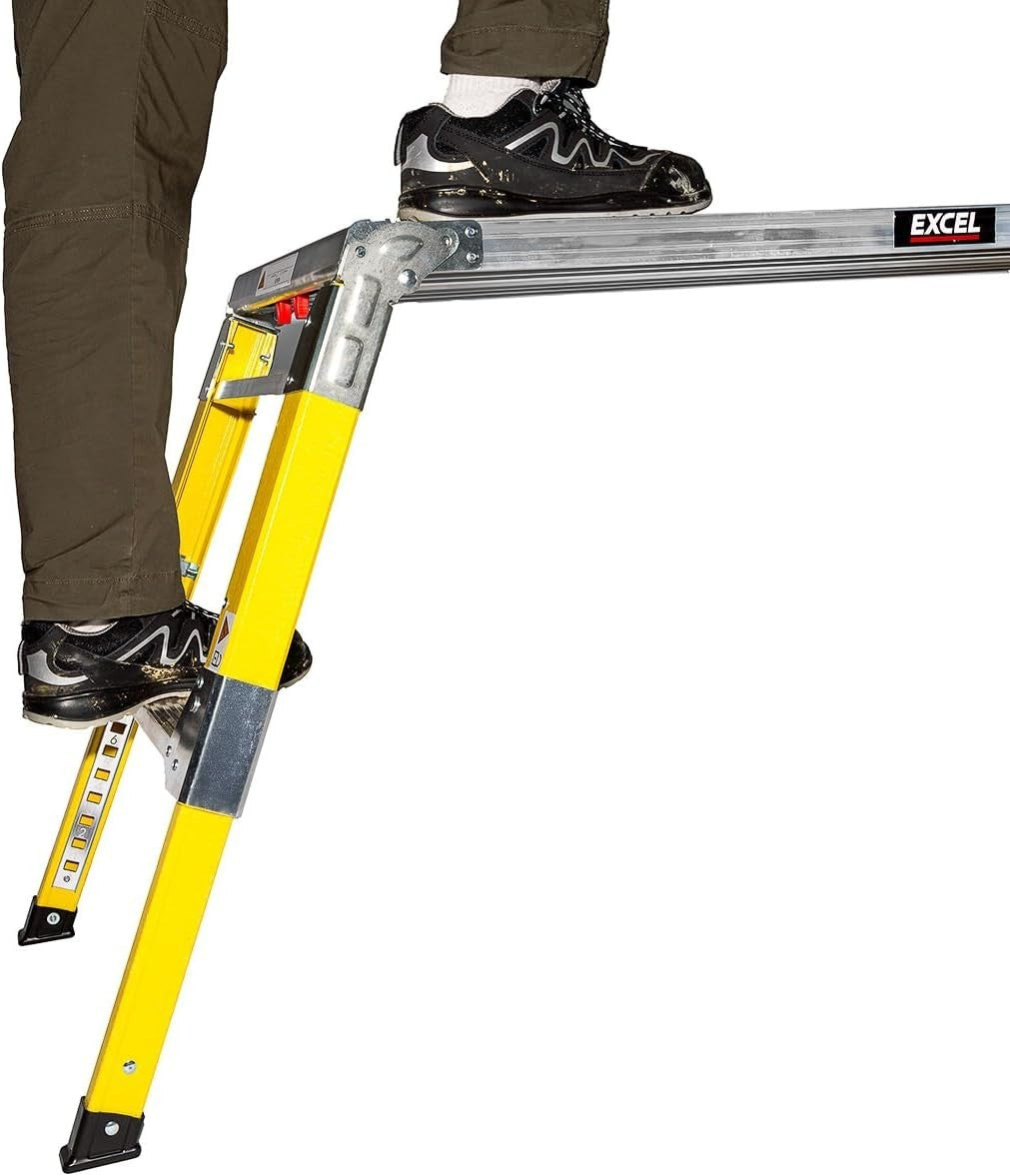 2x Fibreglass Folding Work Platforms Adjustable Height 1200x350 Heavy Duty