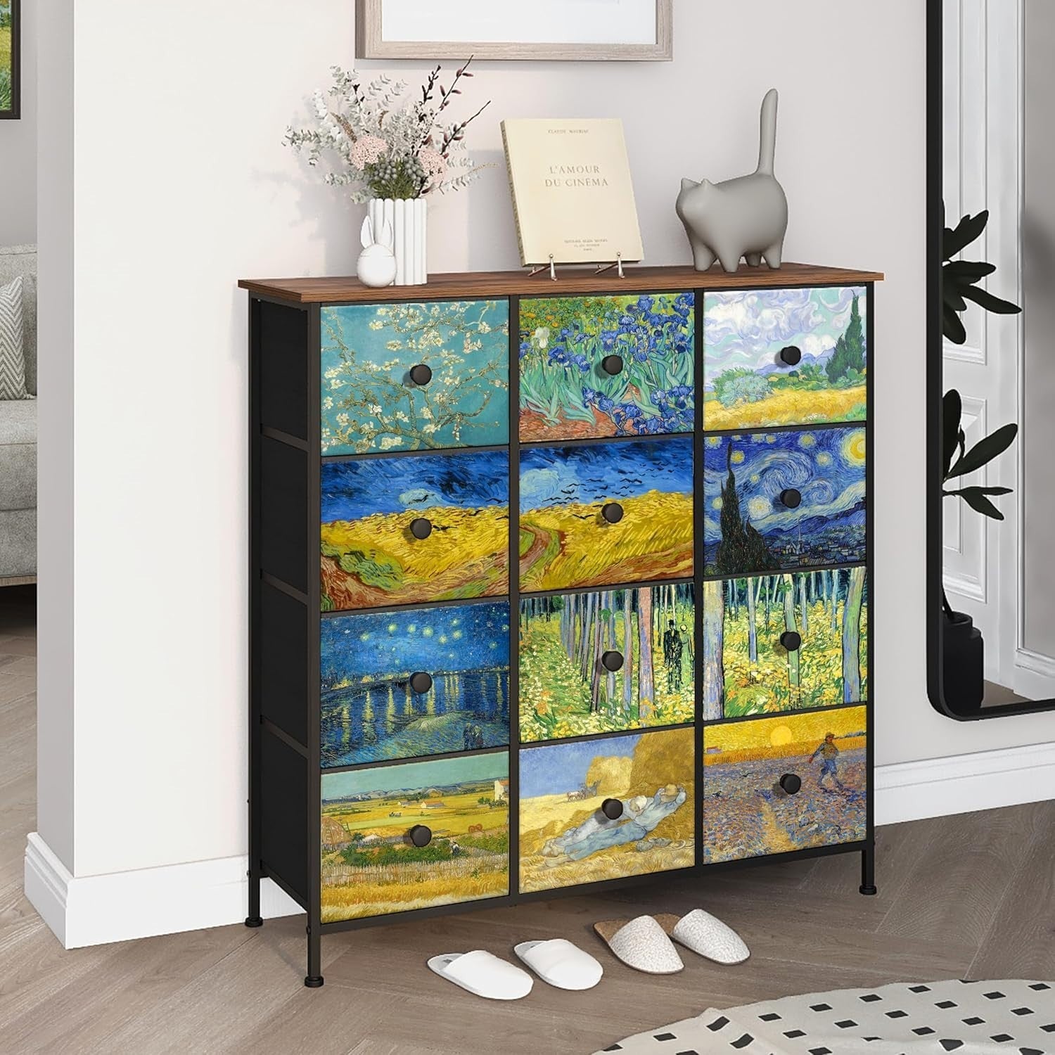 Van Gogh Style 12 Drawer Fabric Chest Storage Dresser Cabinet Tall Unit