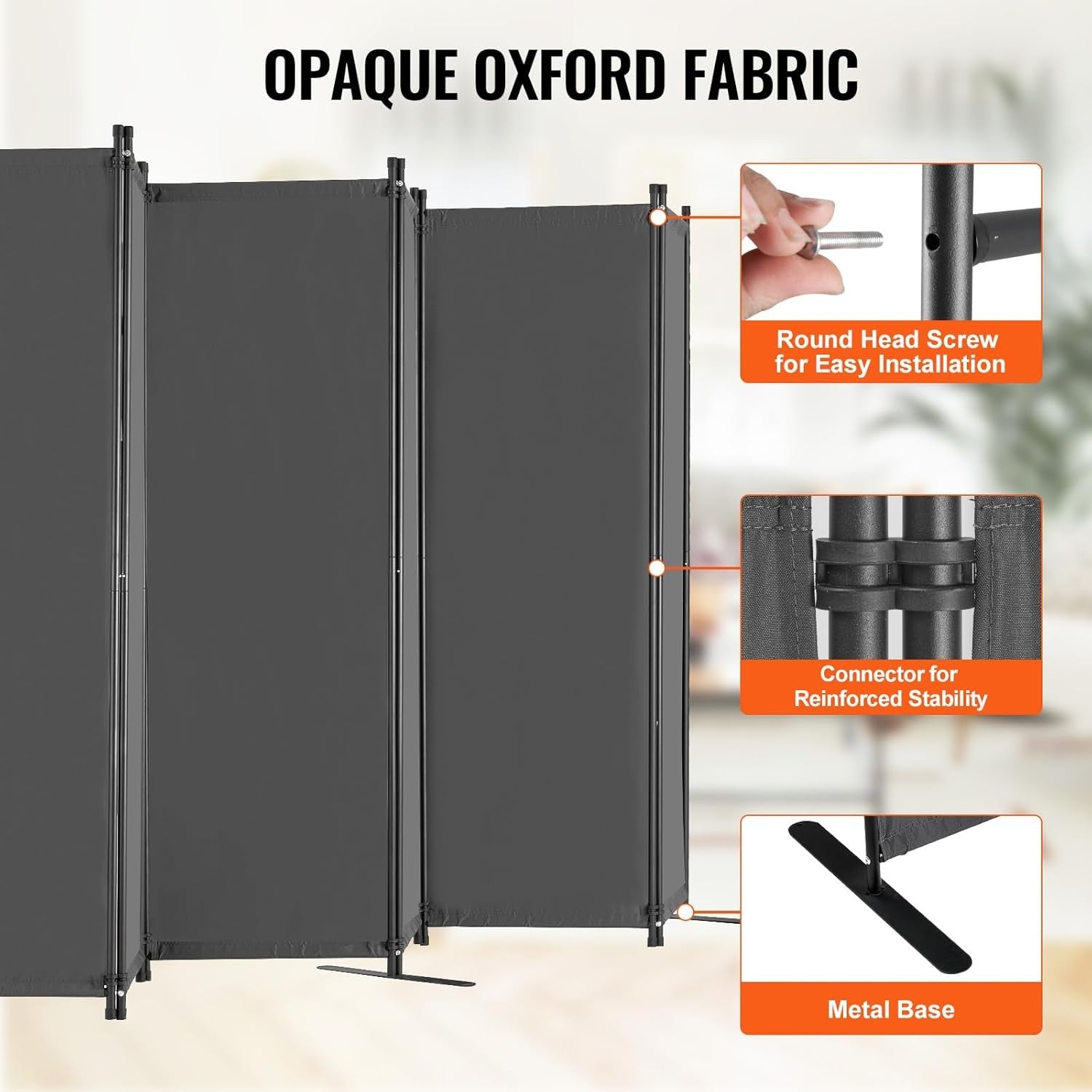 6 Panel Folding Room Divider Privacy Screen – Freestanding Partition Wall for Ho