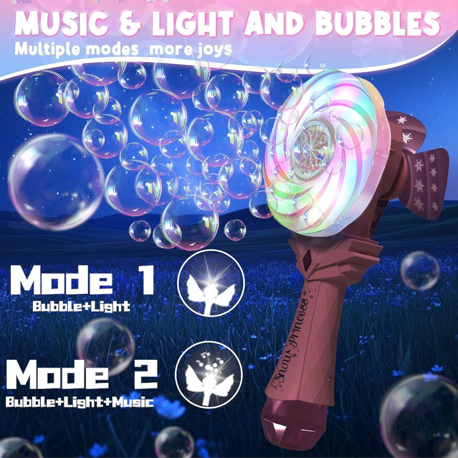 Pink Bubble Wand Toy for Girls LED Windmill Bubble Machine