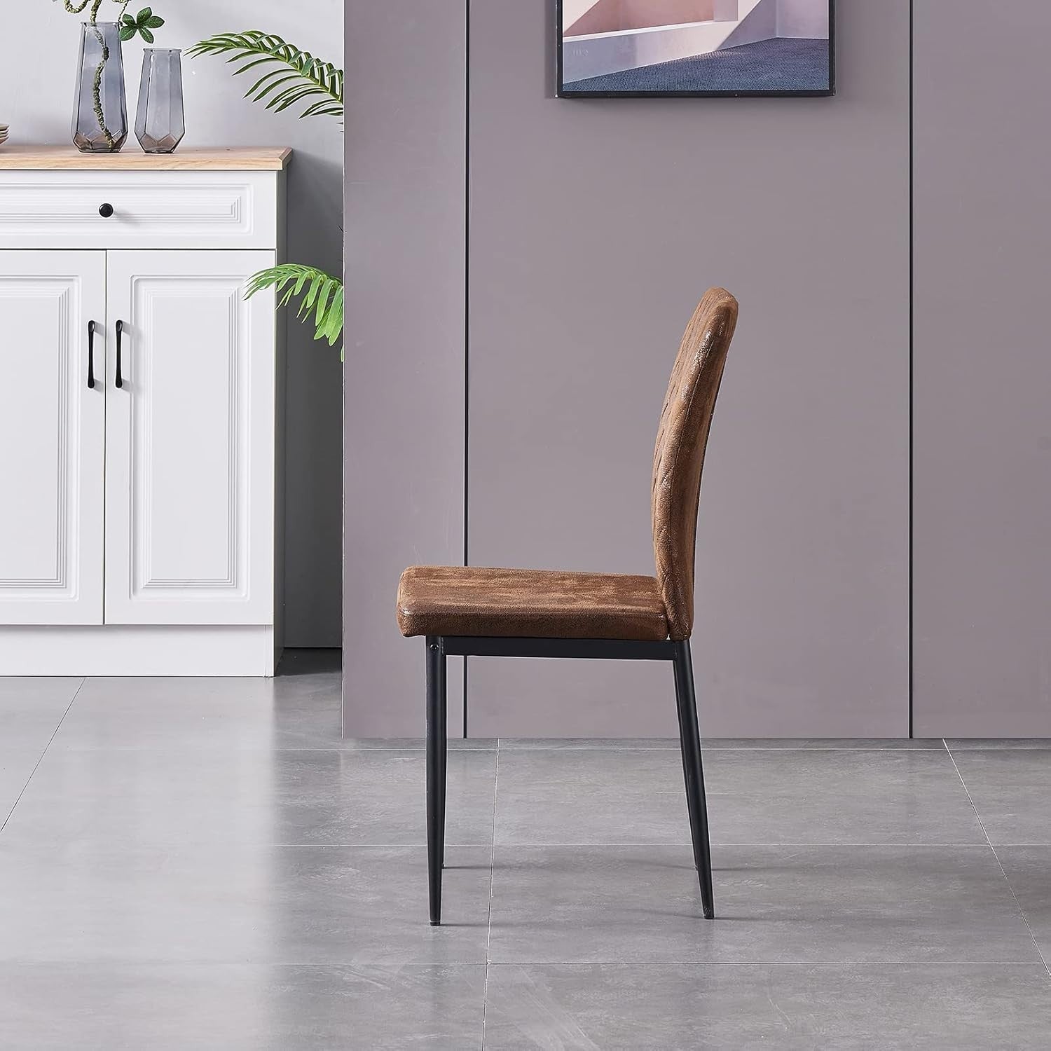 6 Seater Oak Dining Table & Suede Chairs Set | Modern Kitchen Furniture