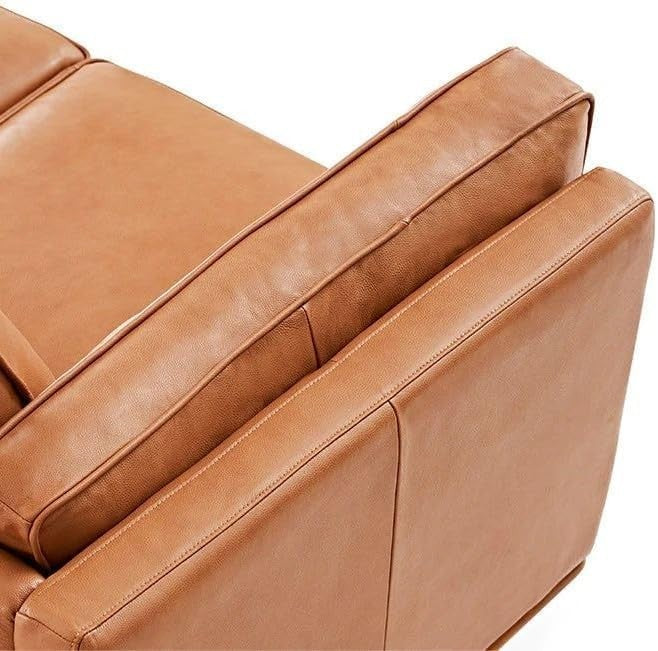 Italian Leather Sofa 3 Seater | Cognac Tan | Solid Wood | Mid Century