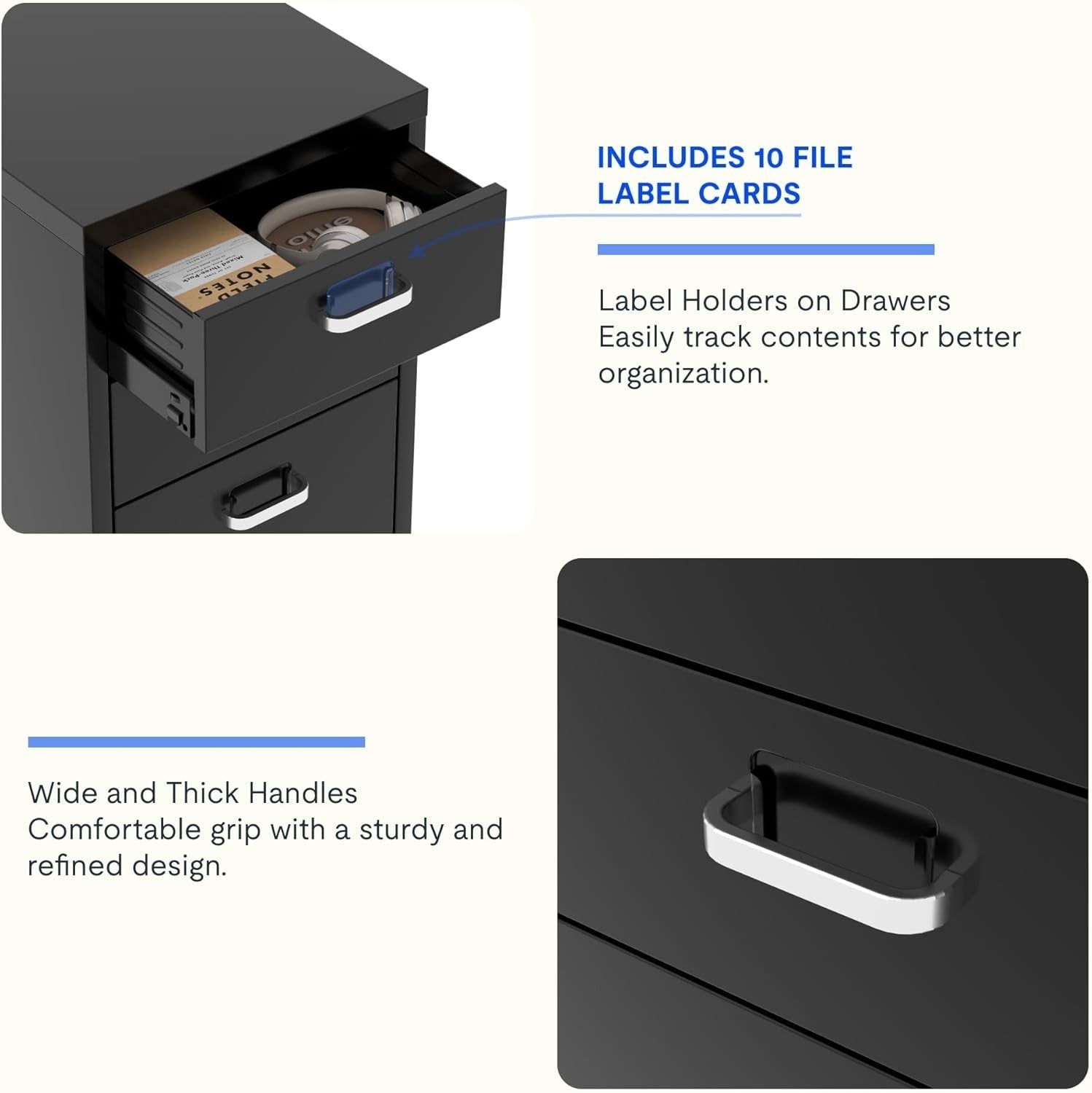 Black Mobile Filing Cabinet 3 Drawer A4 Under Desk Office Storage