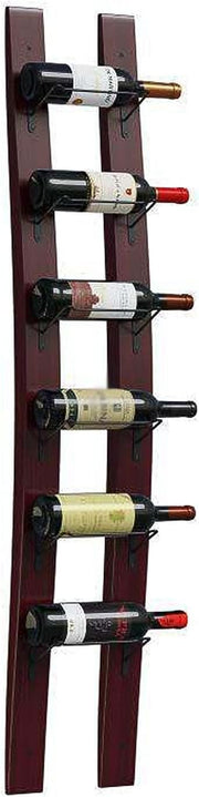 Wall Mounted 6 Bottle Wine Rack Rustic Wood & Iron Vertical Space Saving Display