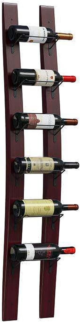 Wall Mounted 6 Bottle Wine Rack Rustic Wood & Iron Vertical Space Saving Display