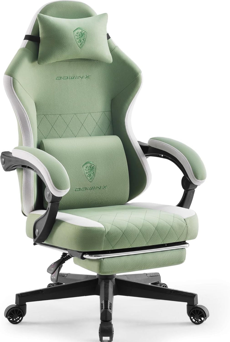 Gaming Chair w/ Footrest Massage Lumbar Pocket Spring Green