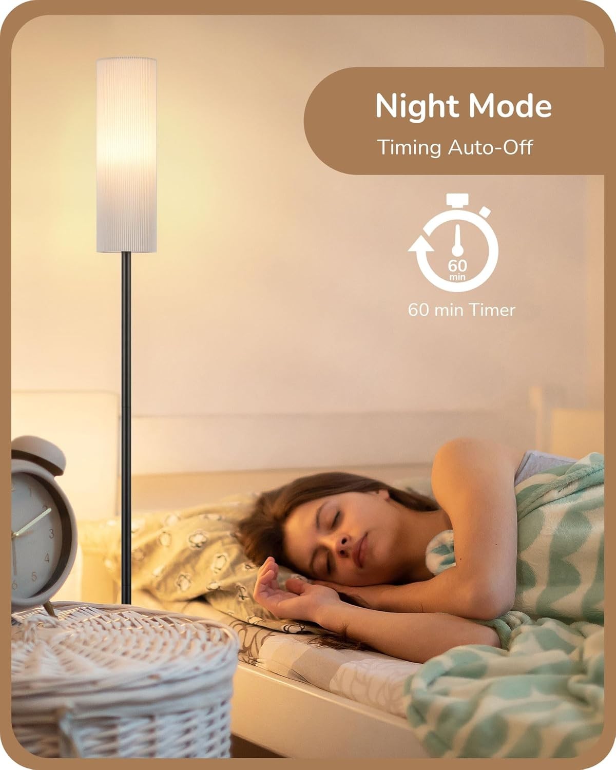 Dimmable Floor Lamp Remote Control Linen Shade Standing Light Black 165cm