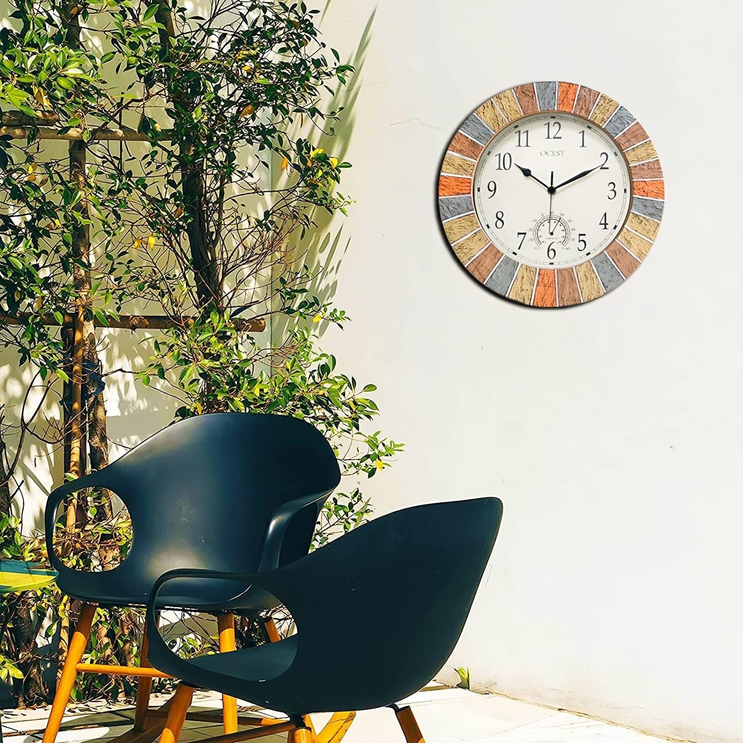 13" Outdoor Waterproof Garden Wall Clock Large Thermometer Retro Silent Decor