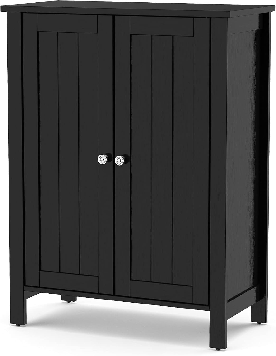 Adjustable Bathroom Floor Cabinet 3-Shelf Storage Organizer 60x30x80cm Black