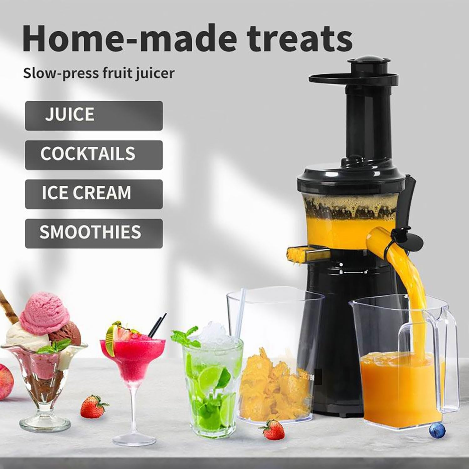 Slow Masticating Juicer Cold Press Quiet Motor Reverse Easy Clean