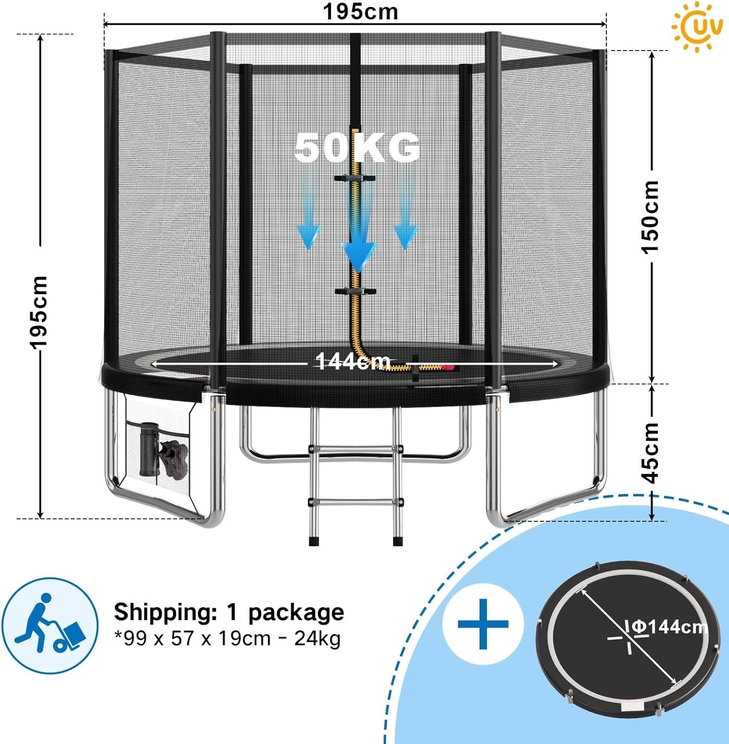 6FT Kids Garden Trampoline w Safety Net Steel Frame Outdoor Play
