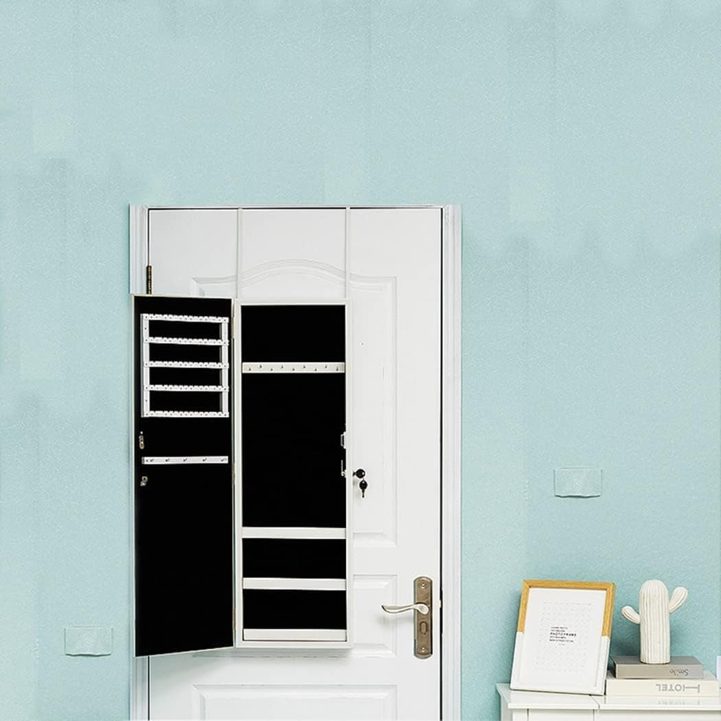 White Wall Mounted Jewelry Organizer Mirror Lockable Large Storage Armoire