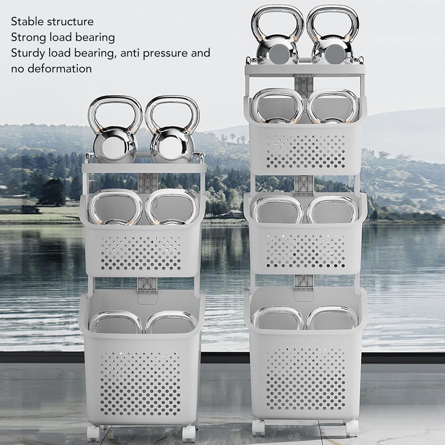 2 Tier Rolling Laundry Hamper Basket Stackable Organizer with Wheels White