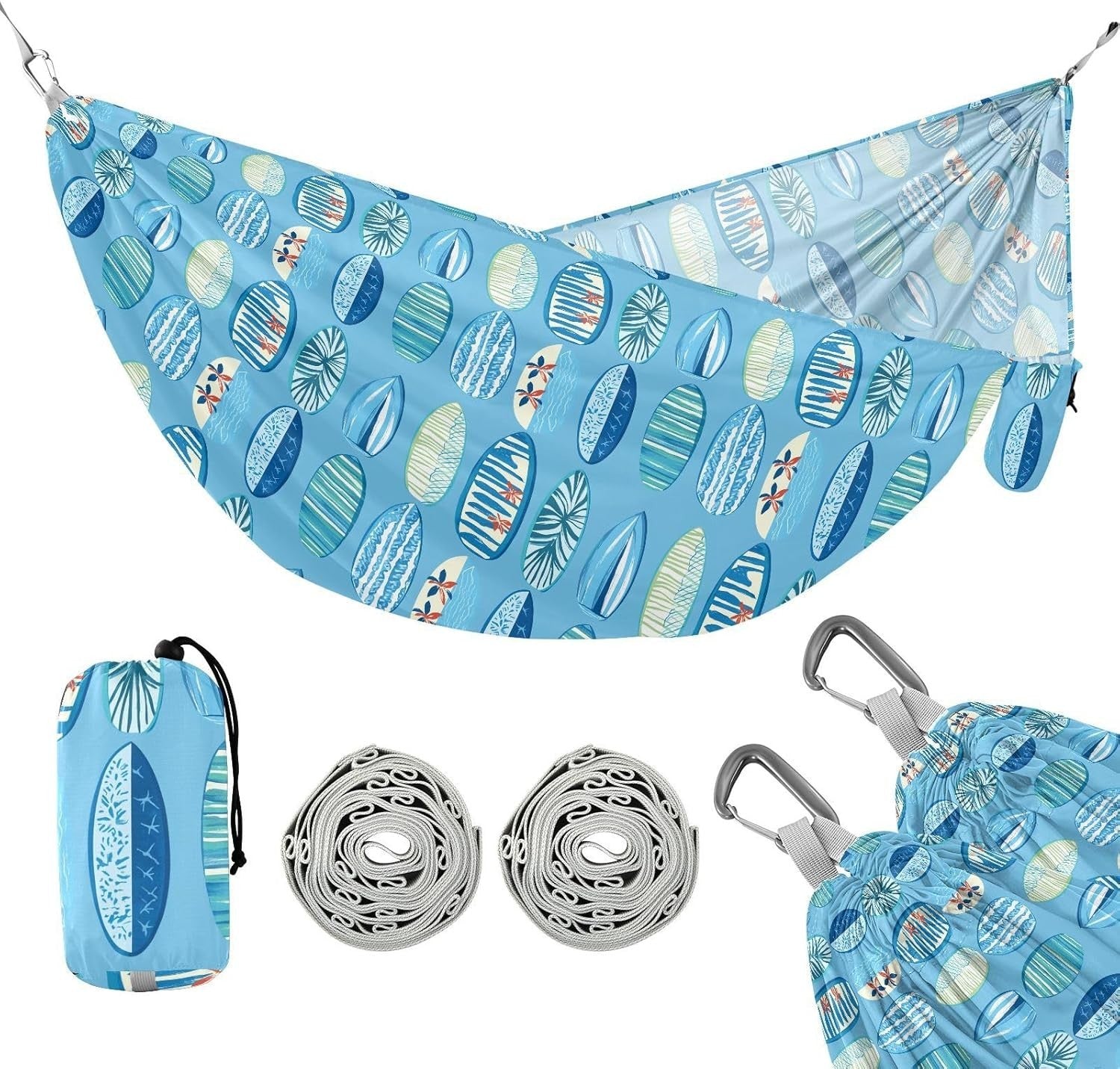 Blue Camping Hammock with Tree Straps – Large 290x138cm, 150kg Capacity