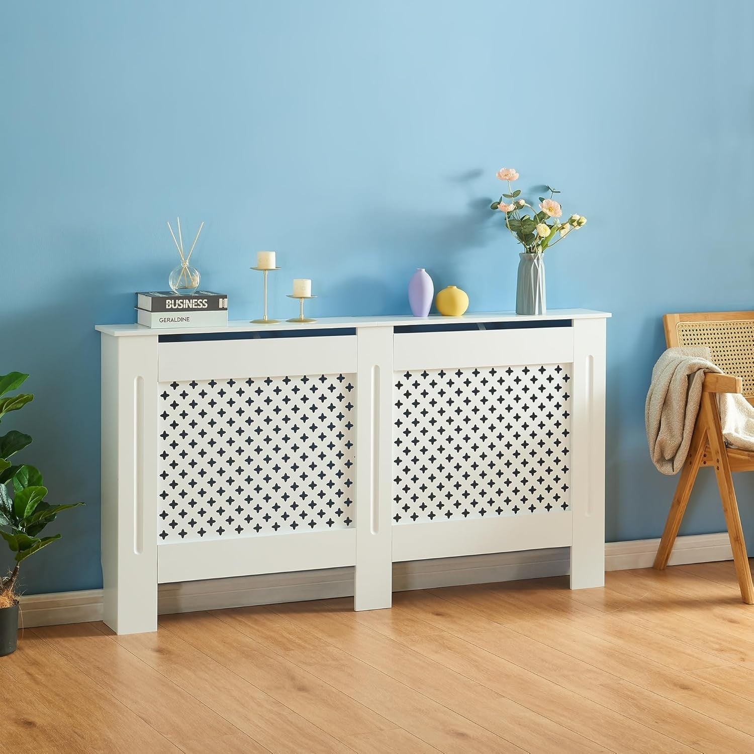 Modern White Radiator Cover MDF Wall Cabinet Large | Diamond Design