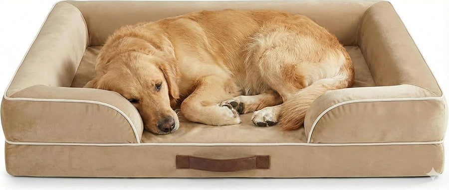 Large Orthopedic Memory Foam Dog Bed Washable Sofa U-Shape Bolster Khaki