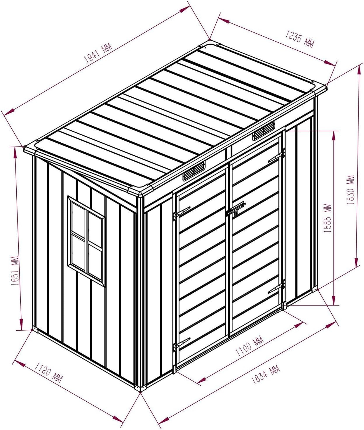 Plastic Garden Storage Shed 183x112cm Lockable Outdoor Tool Box