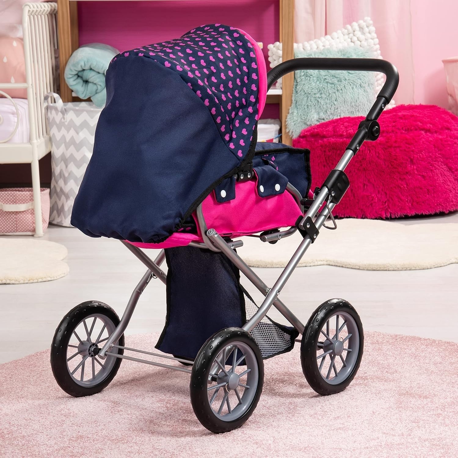 Unicorn Doll Pram Convertible Stroller Adjustable Handle Basket Bag