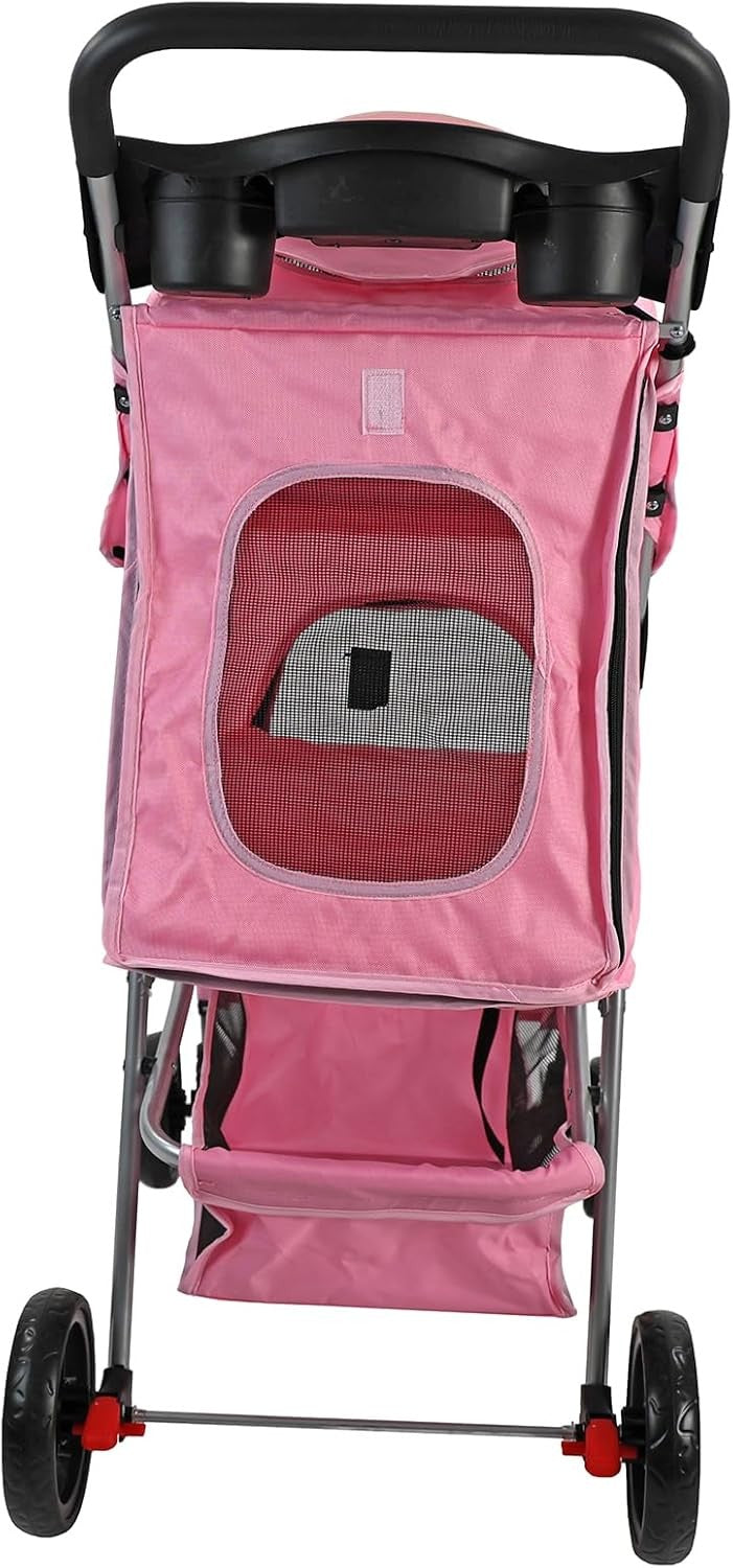 Pet Travel Stroller Dog Cat Pushchair Foldable Swivel Wheels 15kg Pink