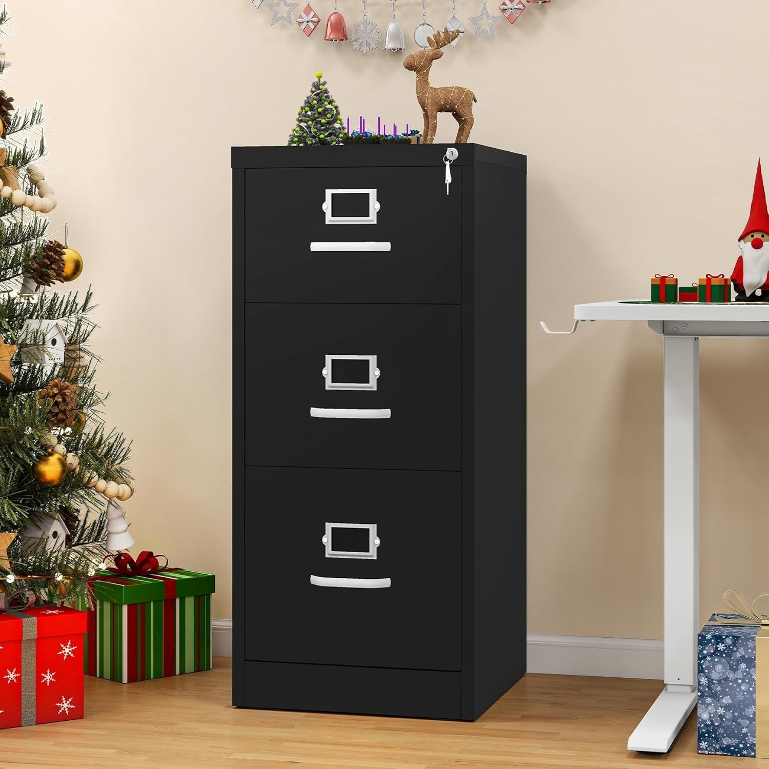 Black 3 Drawer Lockable Filing Cabinet Anti Tip Design – A4 Vertical Storage