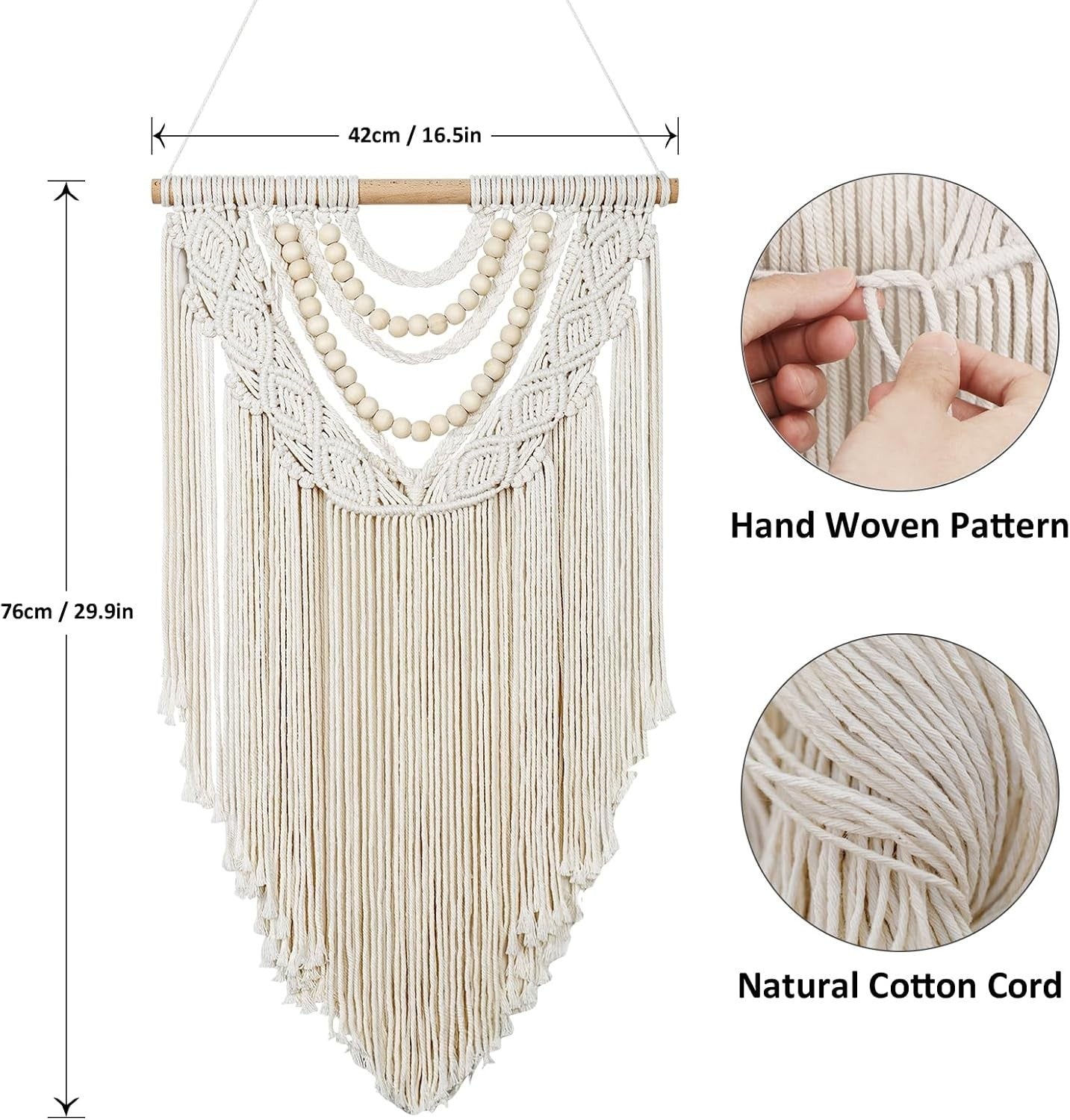 Boho Macrame Wall Hanging 42x76cm Cotton Woven Tapestry Decor