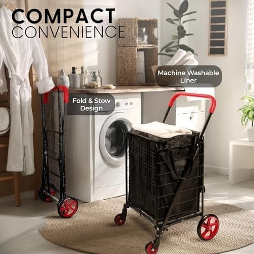 Portable Shopping Trolley with Wheels 50kg Foldable Waterproof Liner