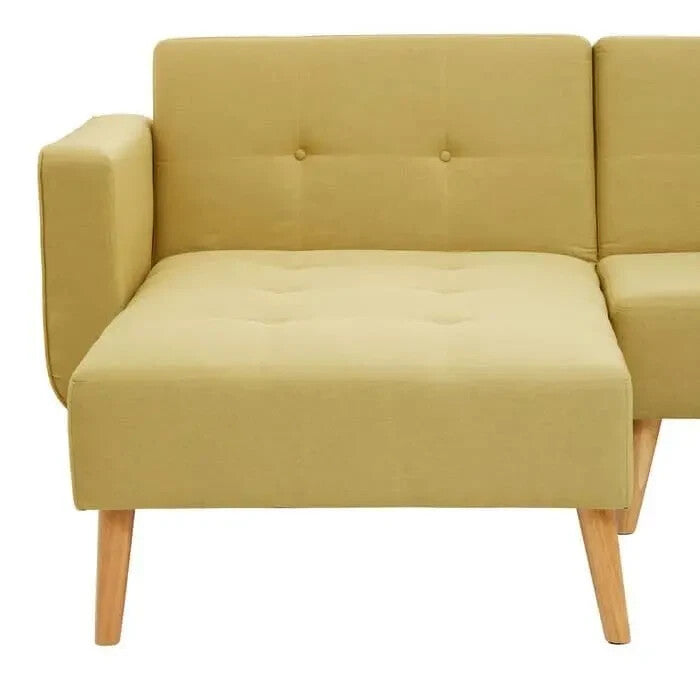 Olive Green Corner Sofa Bed Linen Upholstery L-Shaped Modern 3 Seater