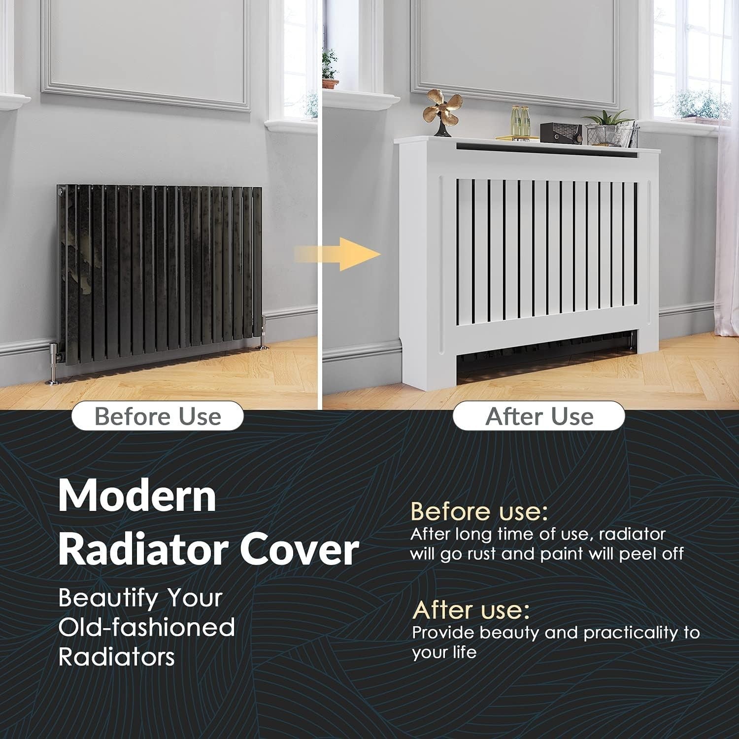 Modern Radiator Cover Cabinet White Slat MDF Medium Heater Shelf Unit