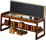 Modern Grey Solid Wood Shoe Bench with Cushion & Flip-Top Storage Seat