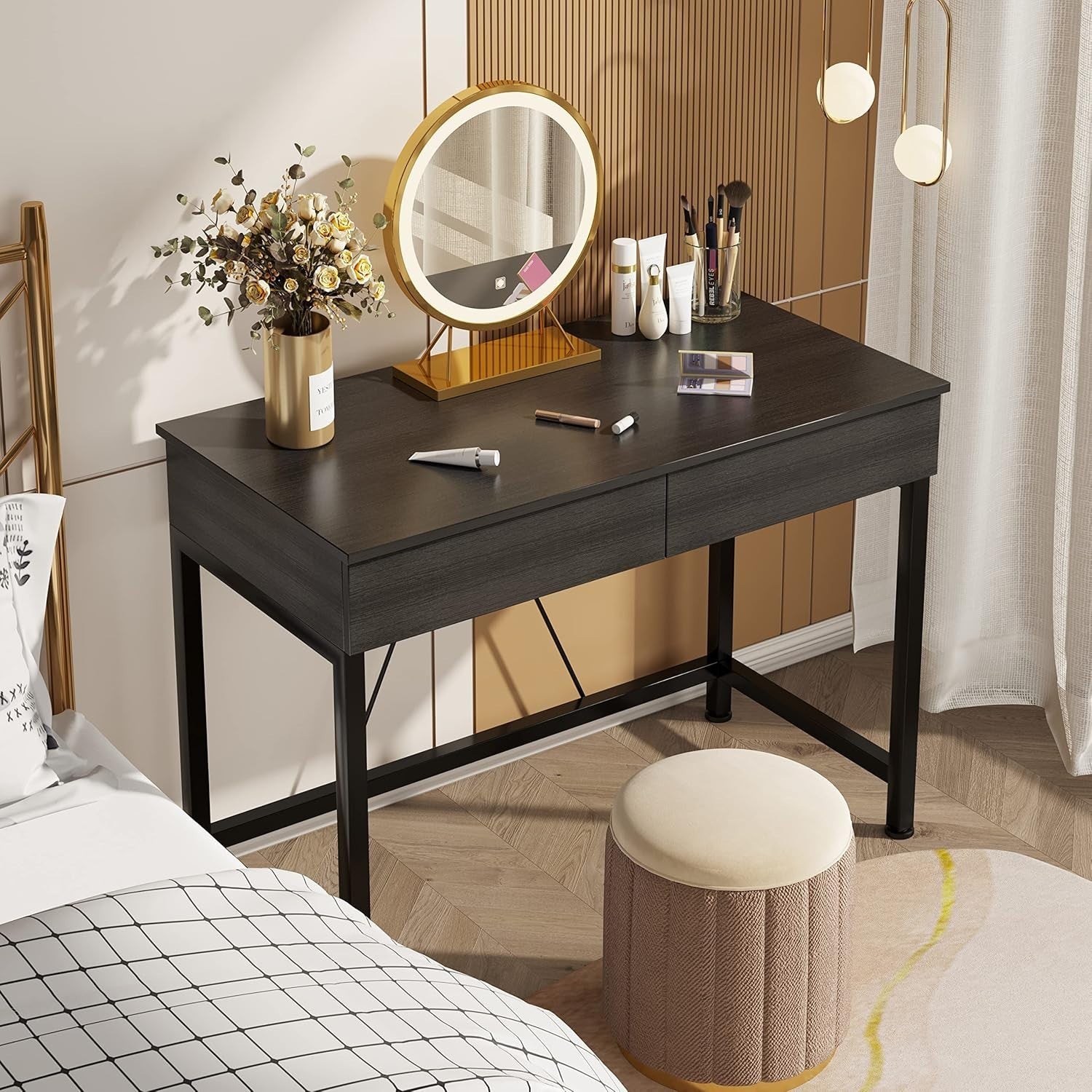 Modern Computer Desk with Drawers 100cm Vanity Makeup Table Black