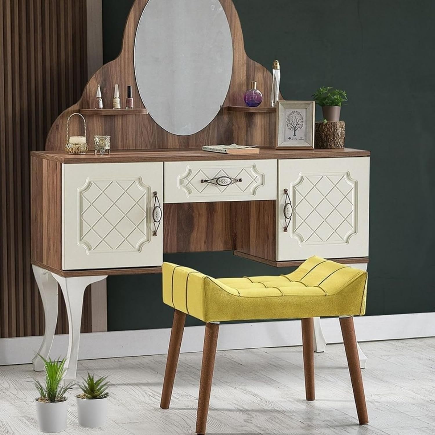 Yellow Padded Dressing Table Stool Modern Vanity Makeup Chair Bedroom