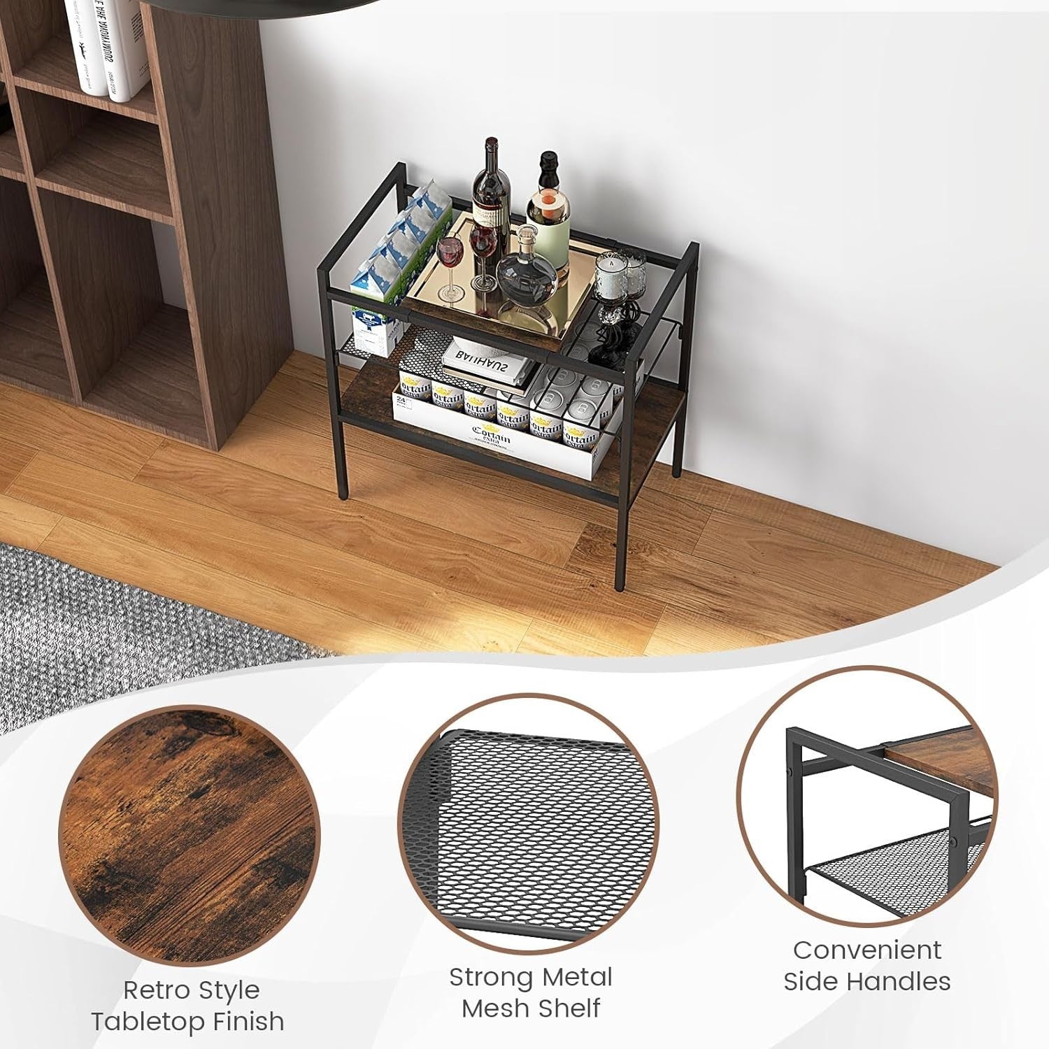 3-Tier Industrial Side Table with Removable Top & Mesh Shelf, Sturdy Metal Frame