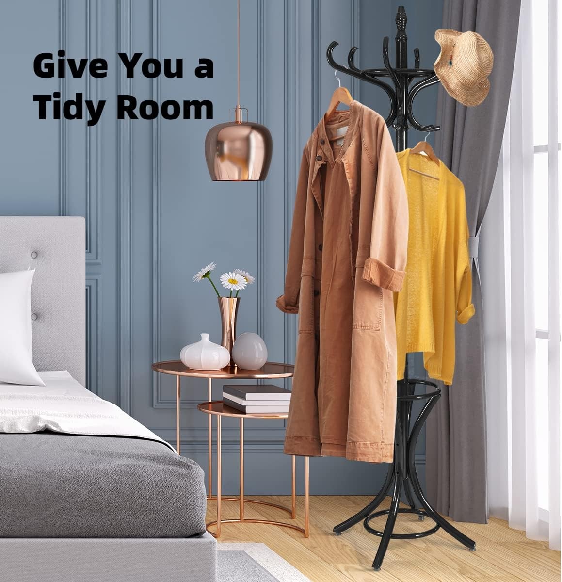 Multigot Coat Rack, Wooden Hat Clothes Hall Tree Hanger with Umbrella Holder and
