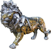 Steampunk Lion Ornament Resin Figurine Gold Silver Cogs Detail Home Decor Gift