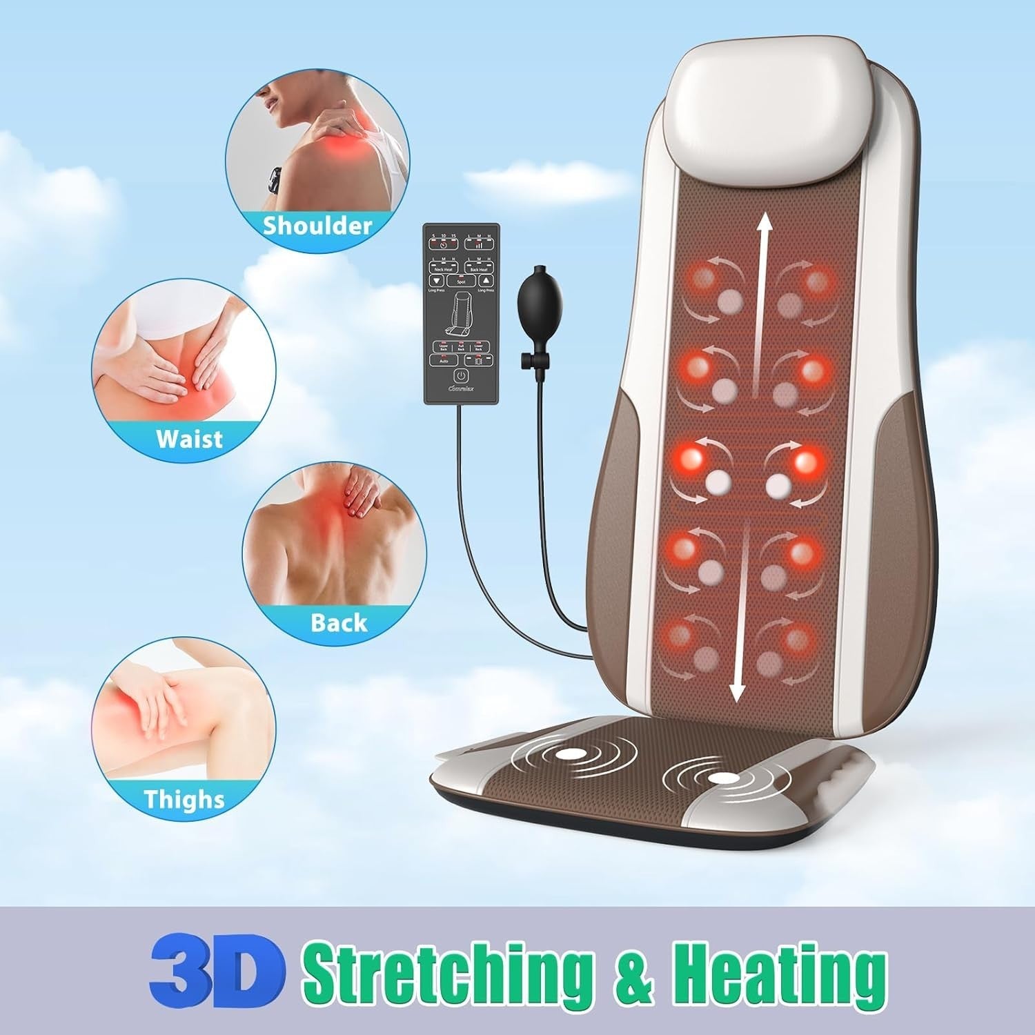 Heated Shiatsu Back Massager Cushion with Rollers, Vibration & Timer
