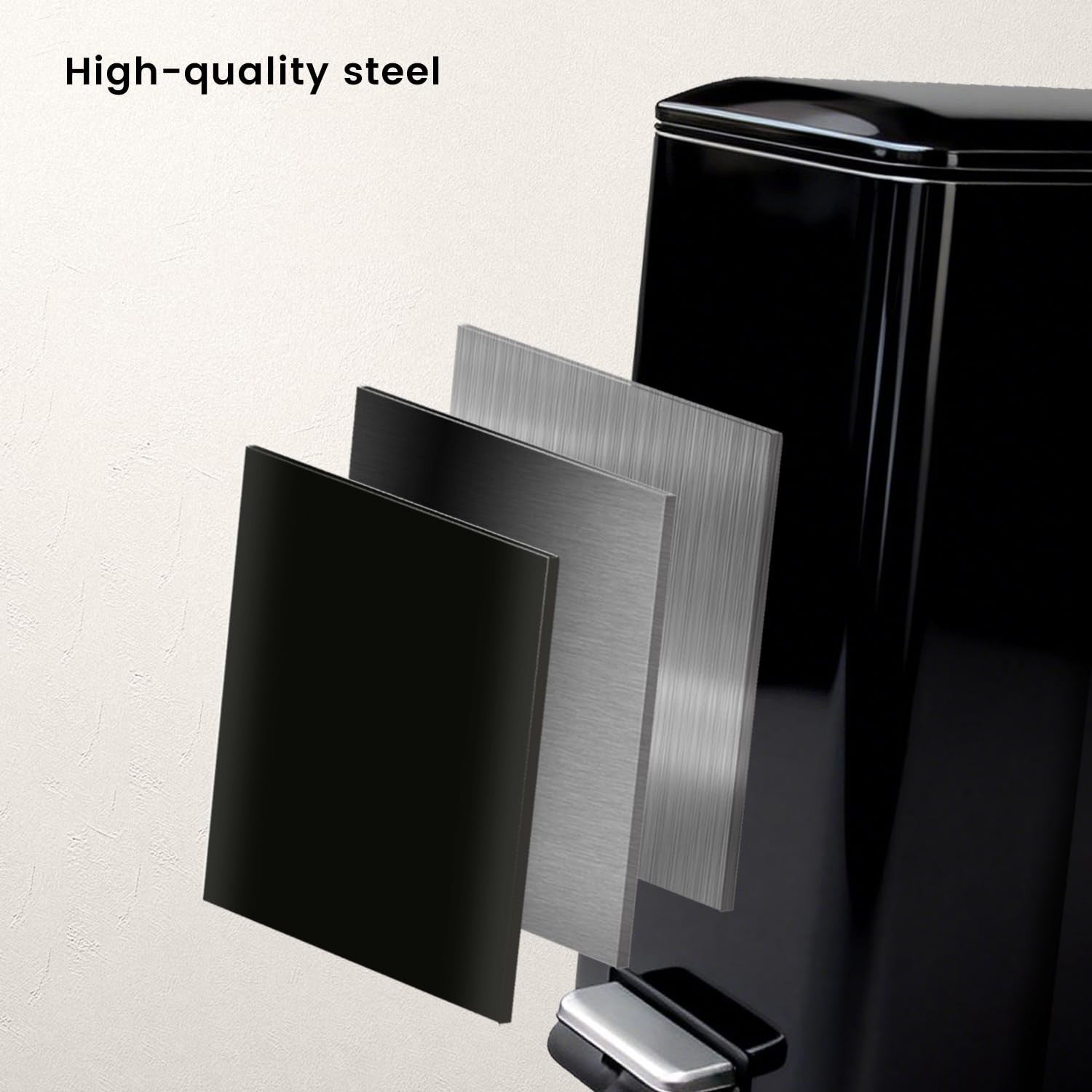 45L Kitchen Pedal Bin Soft Close Stainless Steel Black
