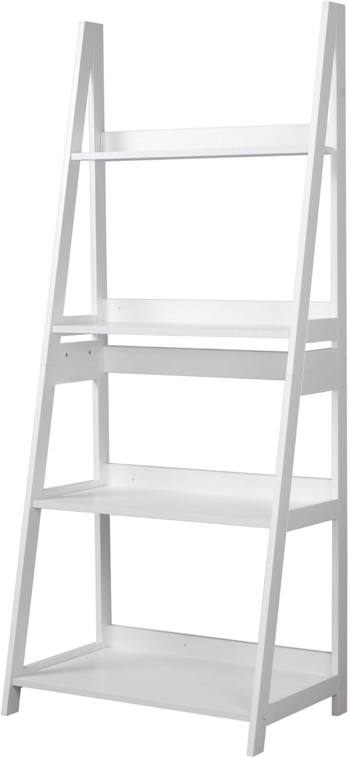 4 Tier Wooden Ladder Shelf Storage Display Unit Bedroom Living Room White