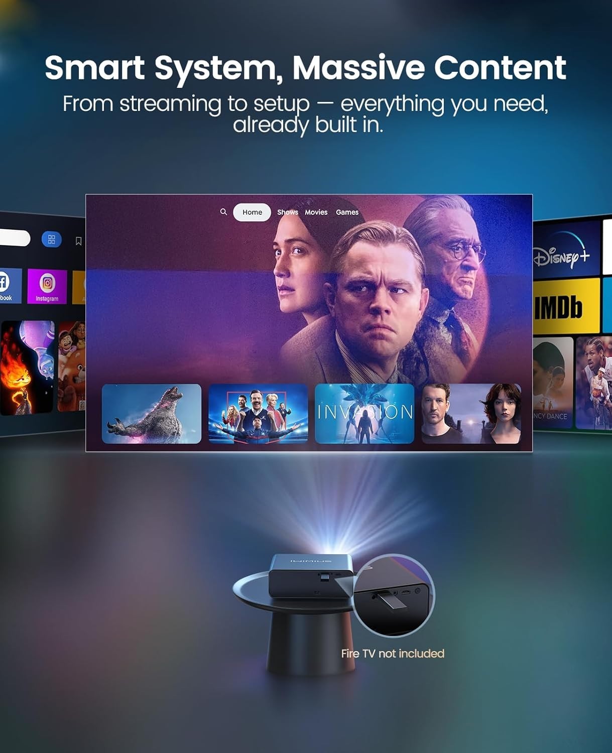 1000ANSI 1080P Smart Projector Netflix WiFi6 Dolby 36000L
