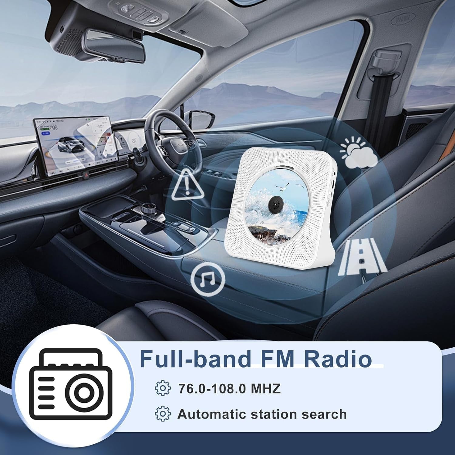 Bluetooth CD Player HiFi Speakers FM Radio USB AUX Remote White