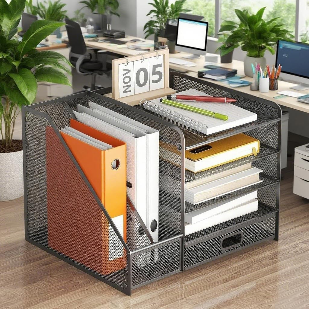 Desk Organiser with Drawers 5 Tier Metal Storage Rack Makeup Office