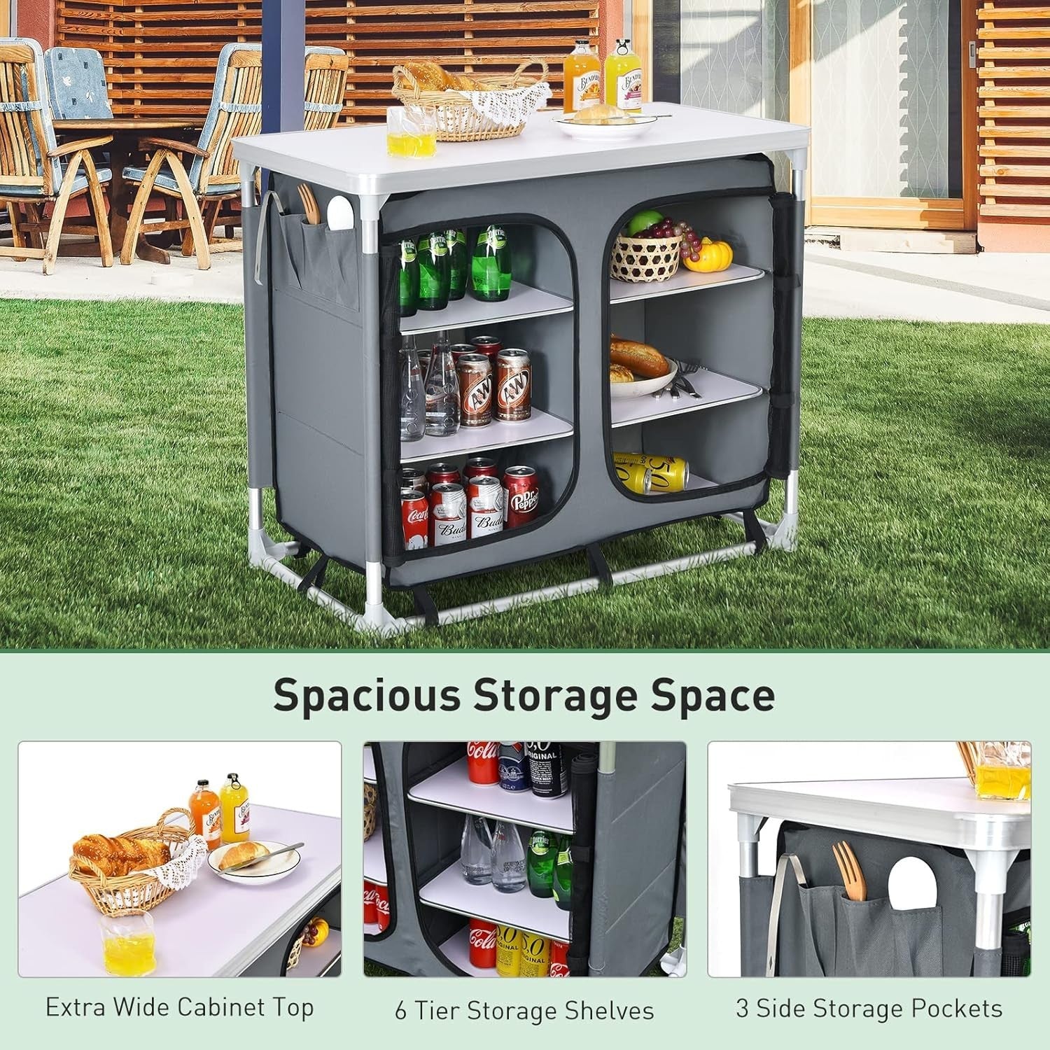 Portable Camping Storage Cabinet with 6 Shelves & Carry Bag - Outdoor
