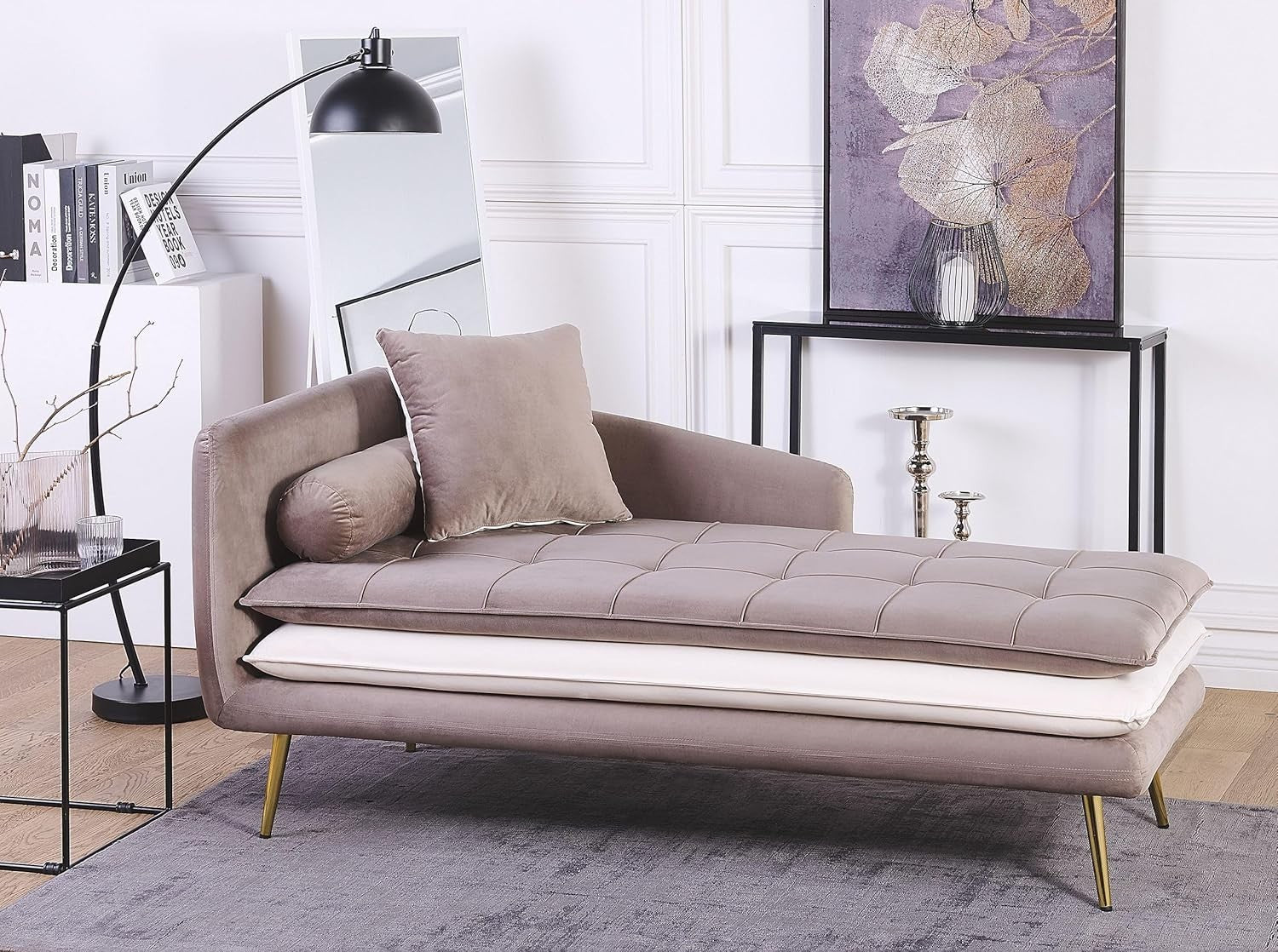 Brown Velvet Chaise Lounge Tufted Left Hand Sofa with Cushions Living Room
