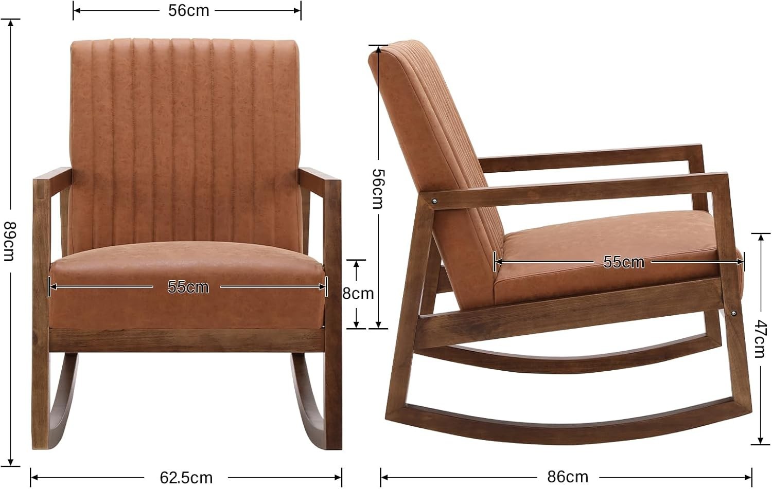 Cozy PU Leather Rocking Chair with Wood Frame, Quilted Backrest