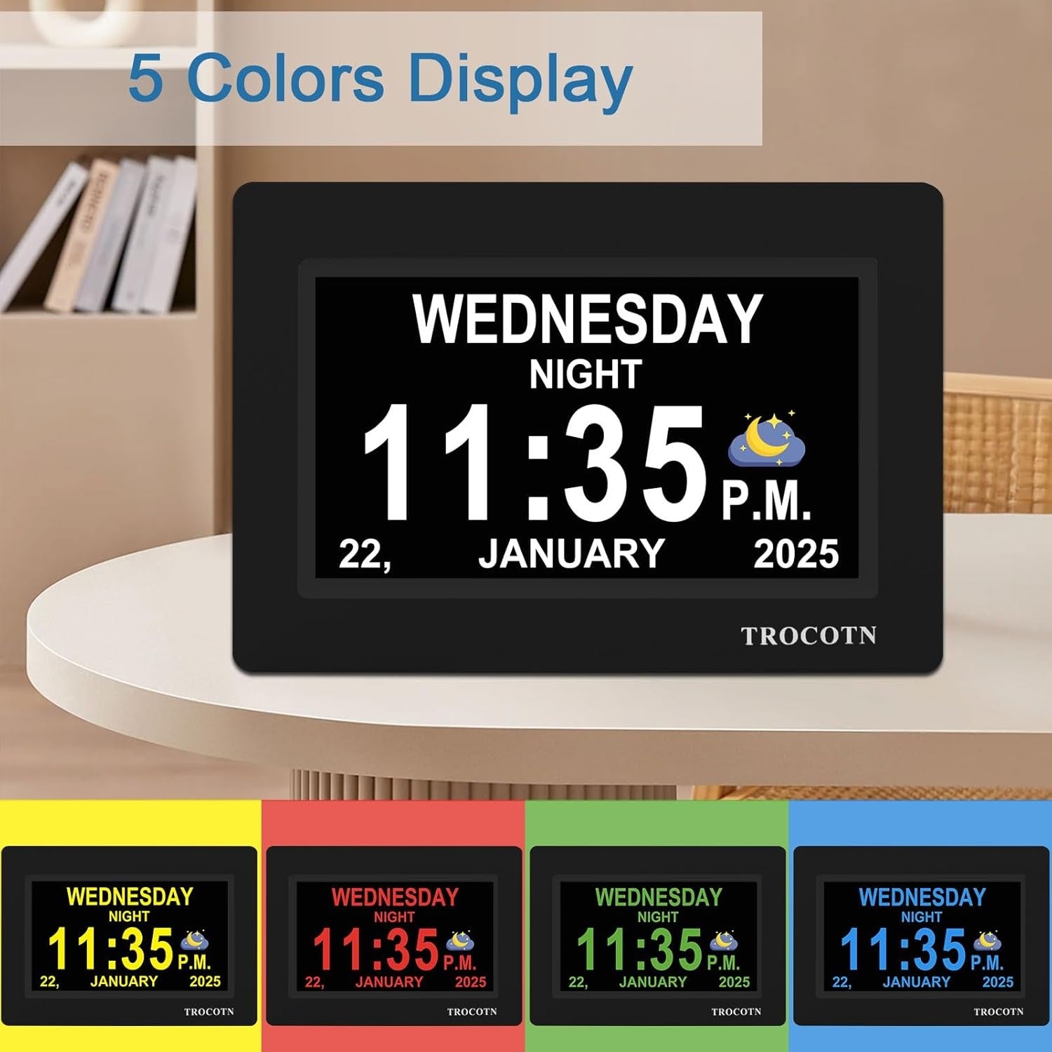 7” Dementia Digital Clock Large Day Date Display Auto Dimming Elderly