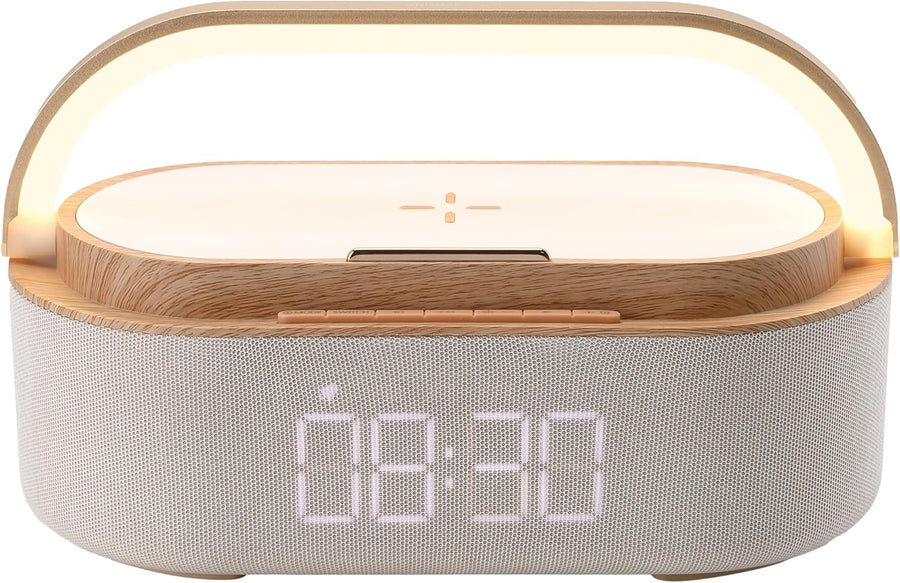 Wireless Charging Alarm Clock Bluetooth Speaker Bedside Light Up Dock