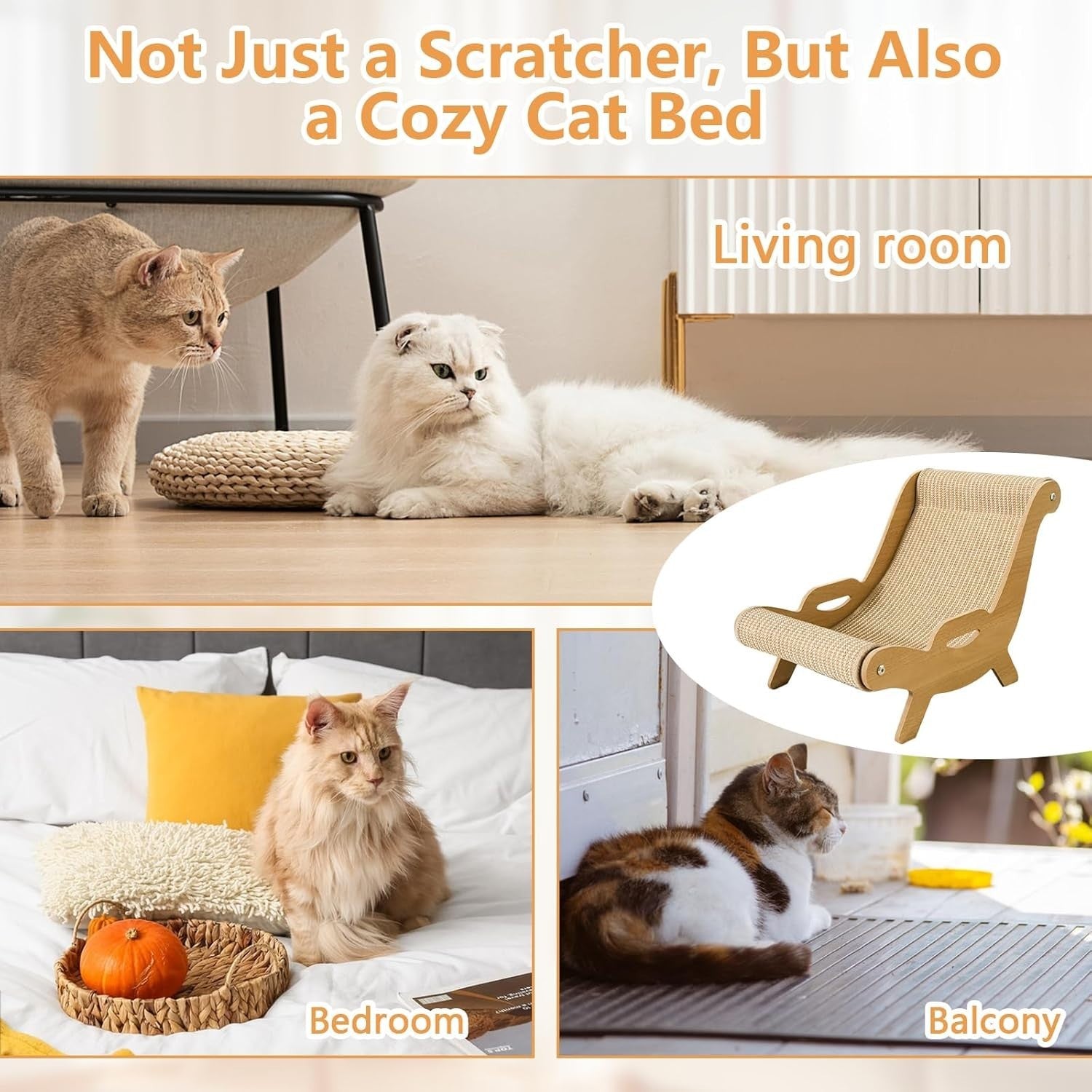 Hemp Rope Cat Scratcher Bed Recliner Chair w Replaceable Cushion