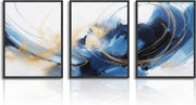 Abstract Blue Gold Wall Art Set Modern Canvas Prints Living Room Bedroom Decor