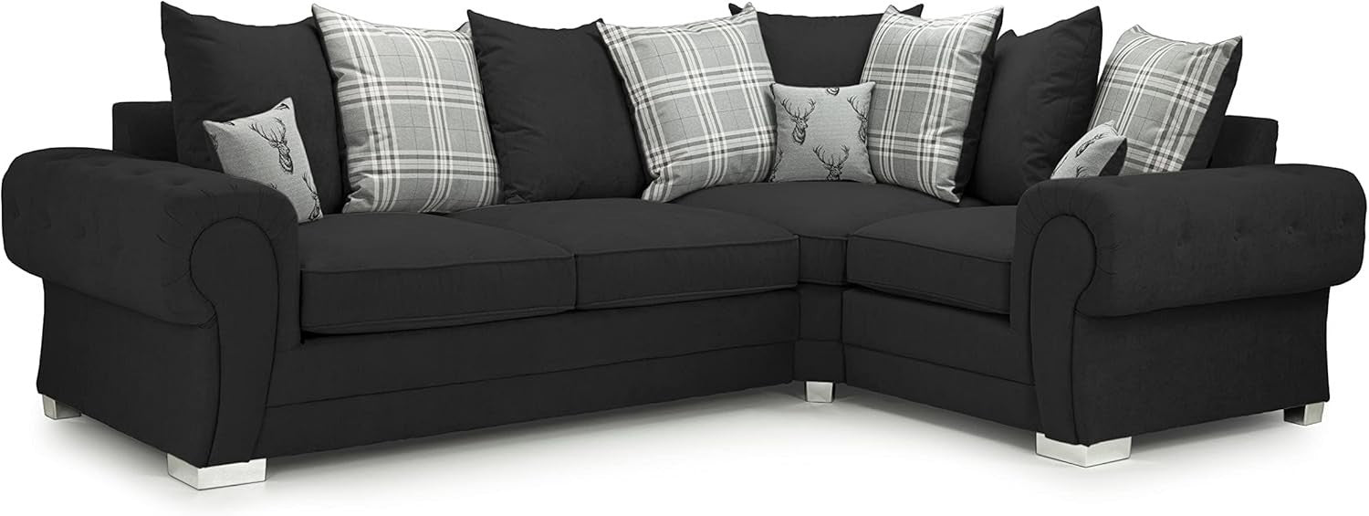 4 Seater Black Fabric 2C1 Right Hand Corner Sofa with Deep Seats & Cushions