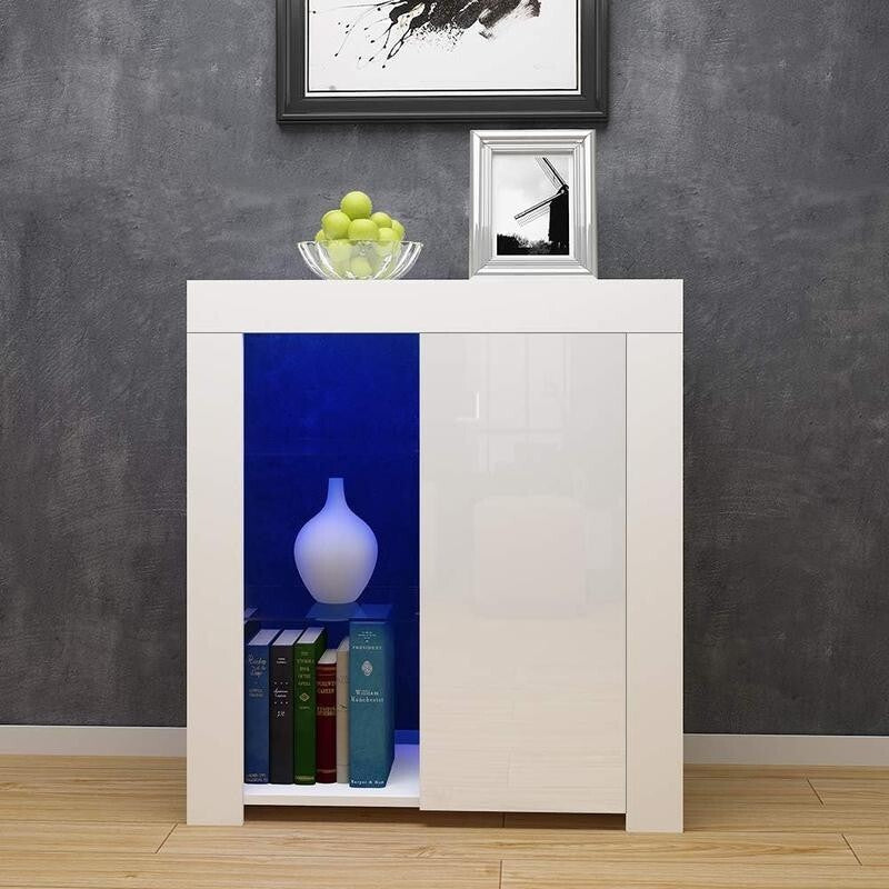White High Gloss LED Sideboard Cabinet RGB Light Display Unit Storage Shelf