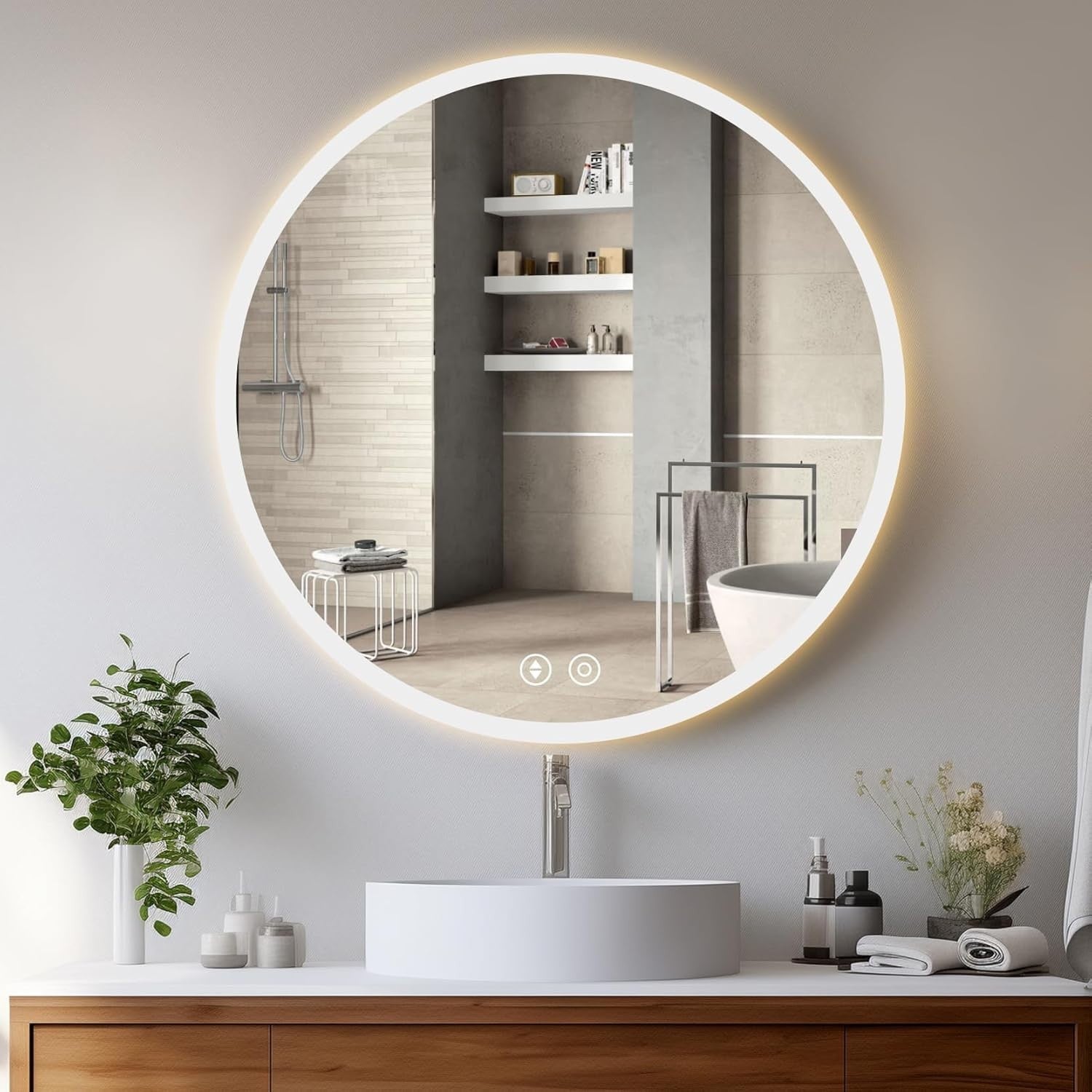 LED Light Up Vanity Mirror with Demister Anti-Fog Round Bathroom Wall-Mount, 70x
